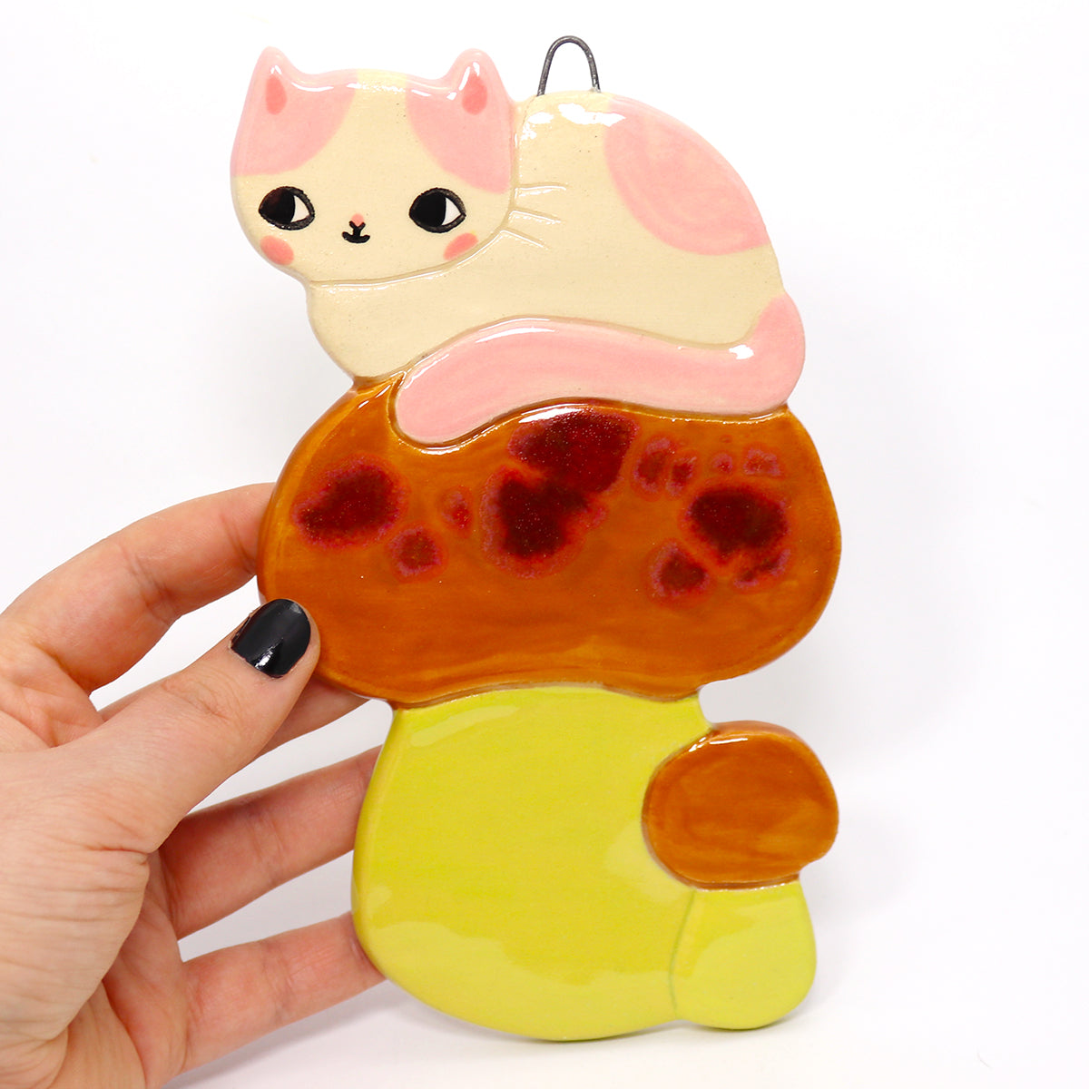 Ceramic Mushroom Kitty Wall Hanging #1919