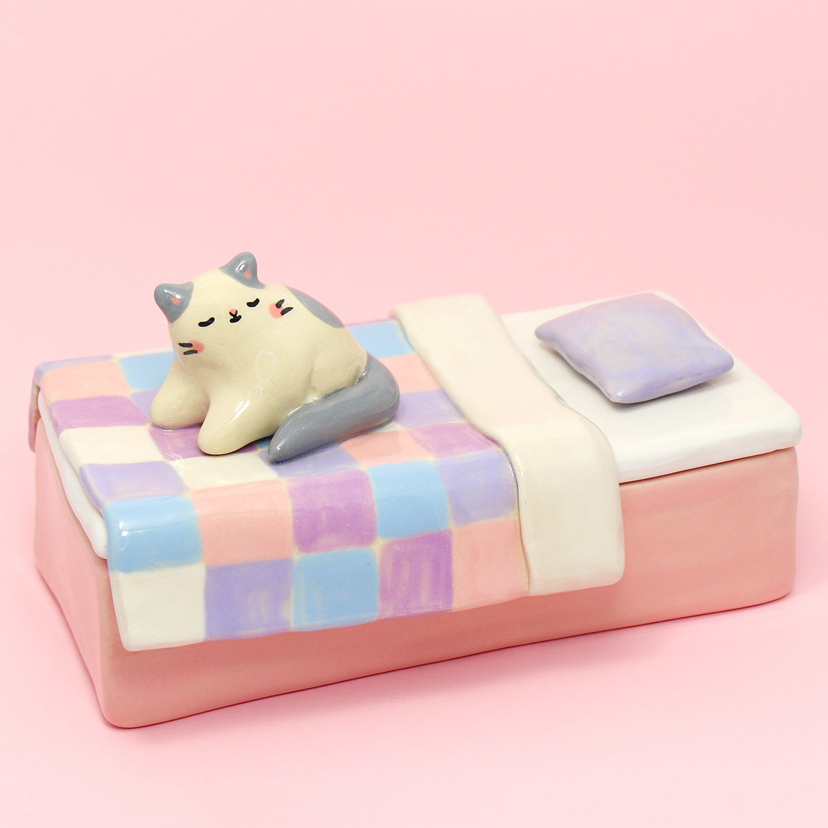 Ceramic Cat On The Bed Container with Lid #2833