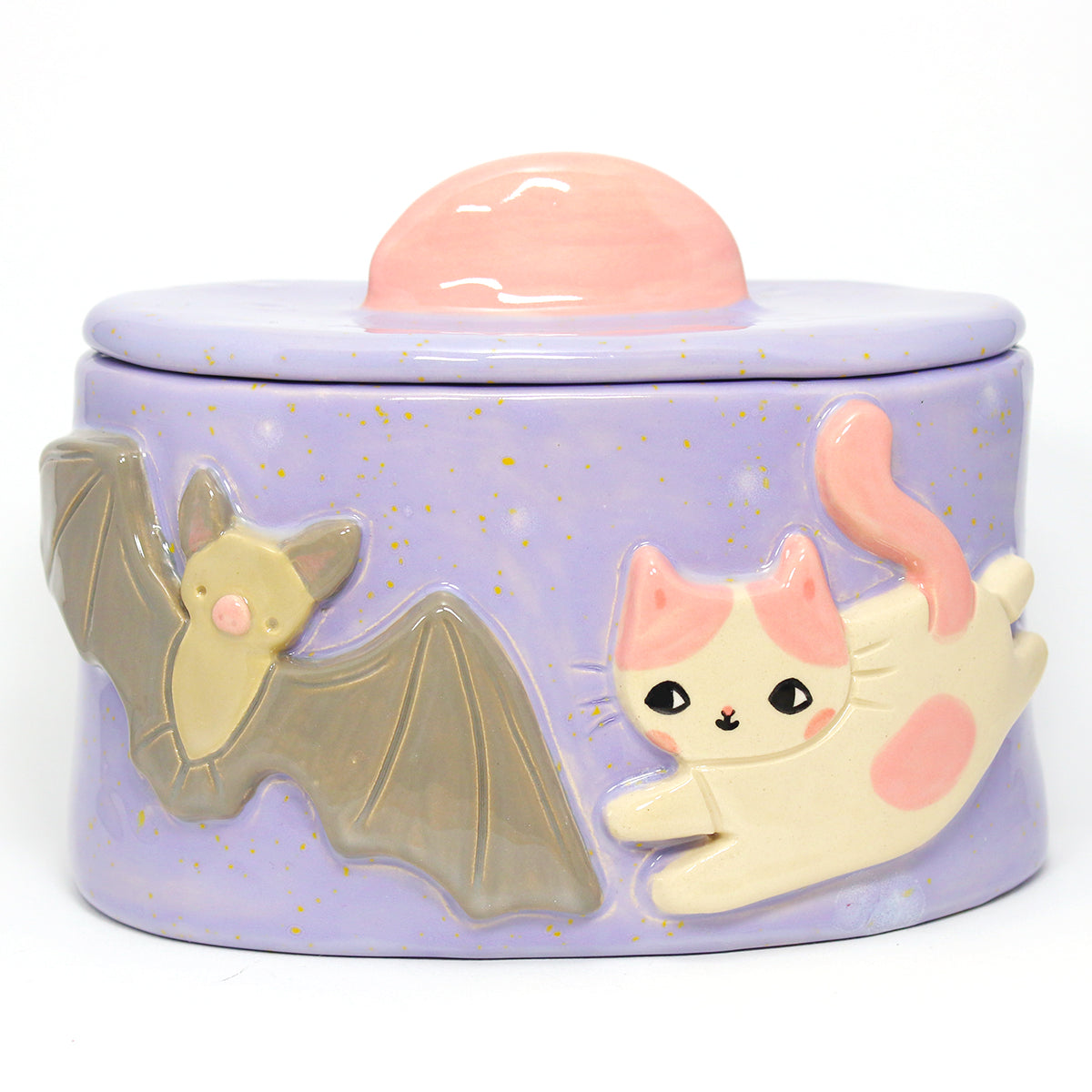 Ceramic Bat Cat Container with Lid #2864