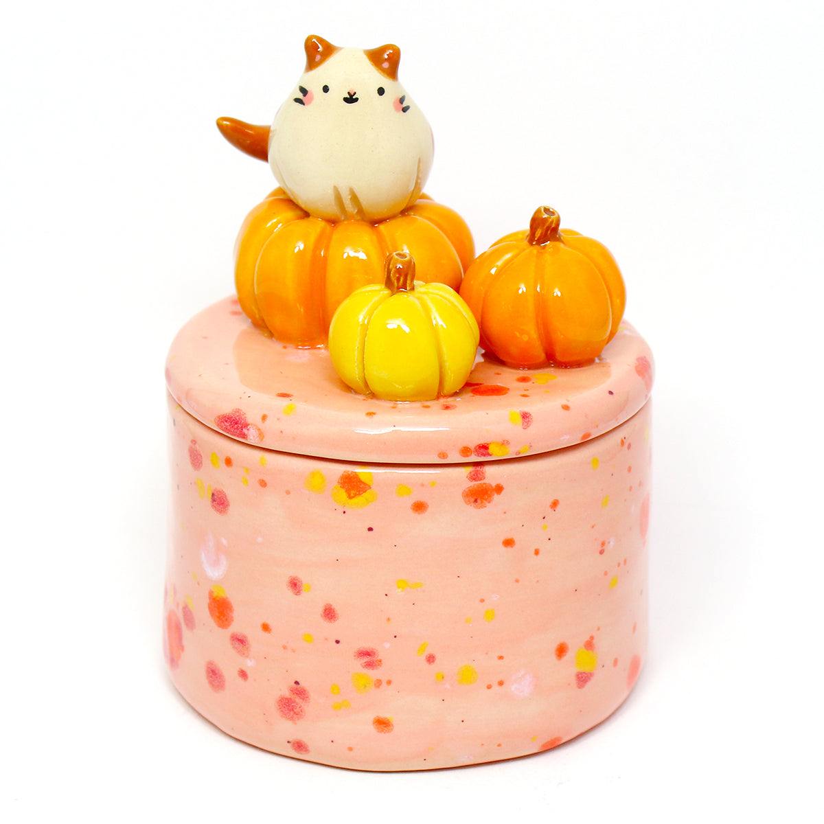 Ceramic Pumpkin Cat Container with Lid #2871