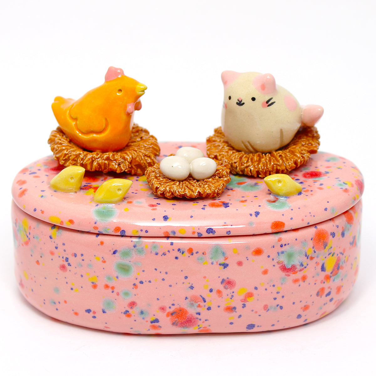 Ceramic Chicken Cat Container with Lid #2682