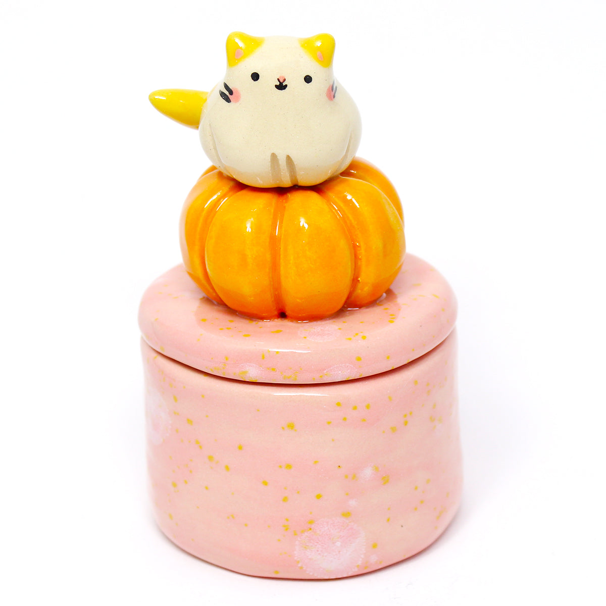 Ceramic Pumpkin Cat Container with Lid #2876