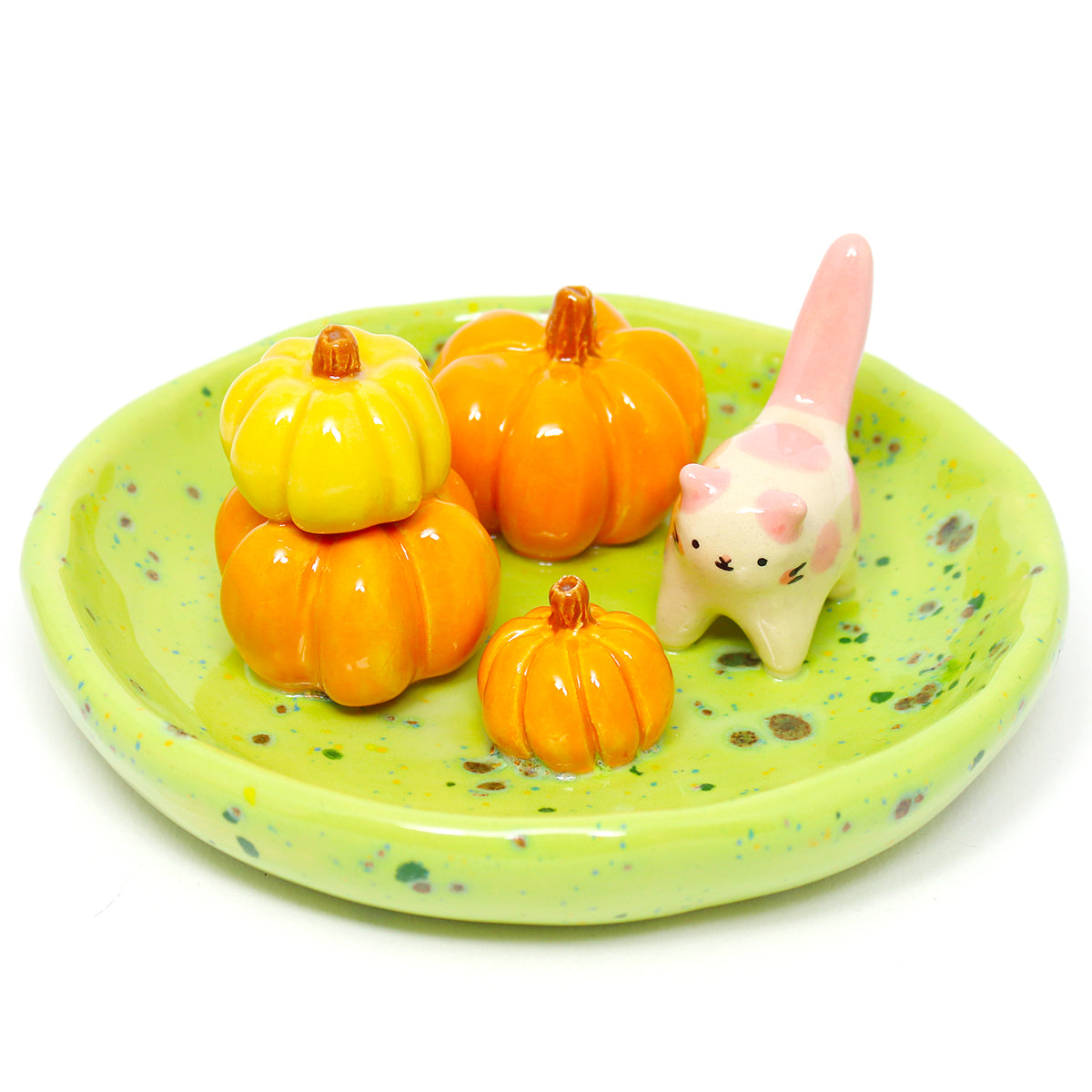 Ceramic Pumpkin Cat Trinket Dish #2879