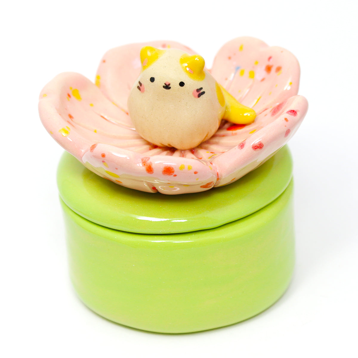 Ceramic Flower Cat Container with Lid #2689