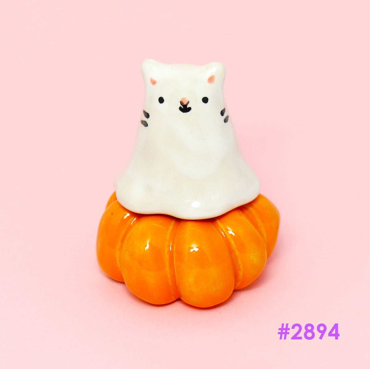 Ceramic Mini Pumpkin Ghost Kitty Figurine - #2892-2896