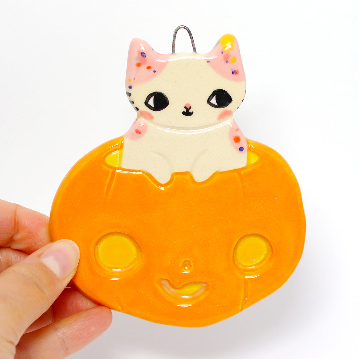 Ceramic Pumpkin Cat Wall Hanging #2922