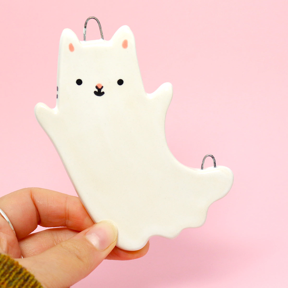 Ceramic Ghost Cat Wall Hanging #2926