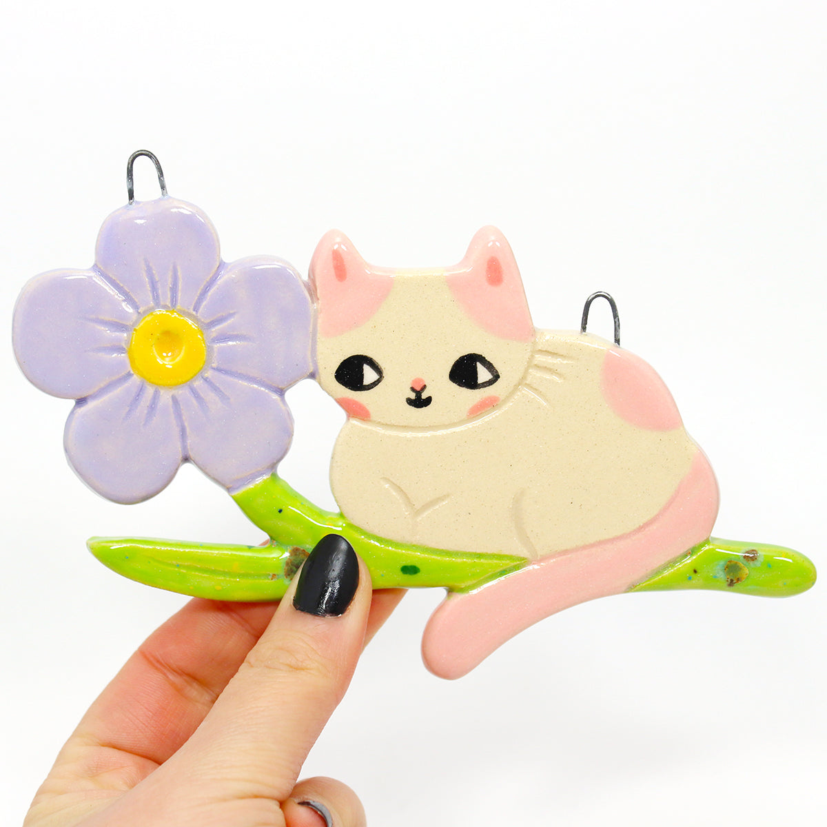 Ceramic Forget-Me-Not Cat Wall Hanging #2726