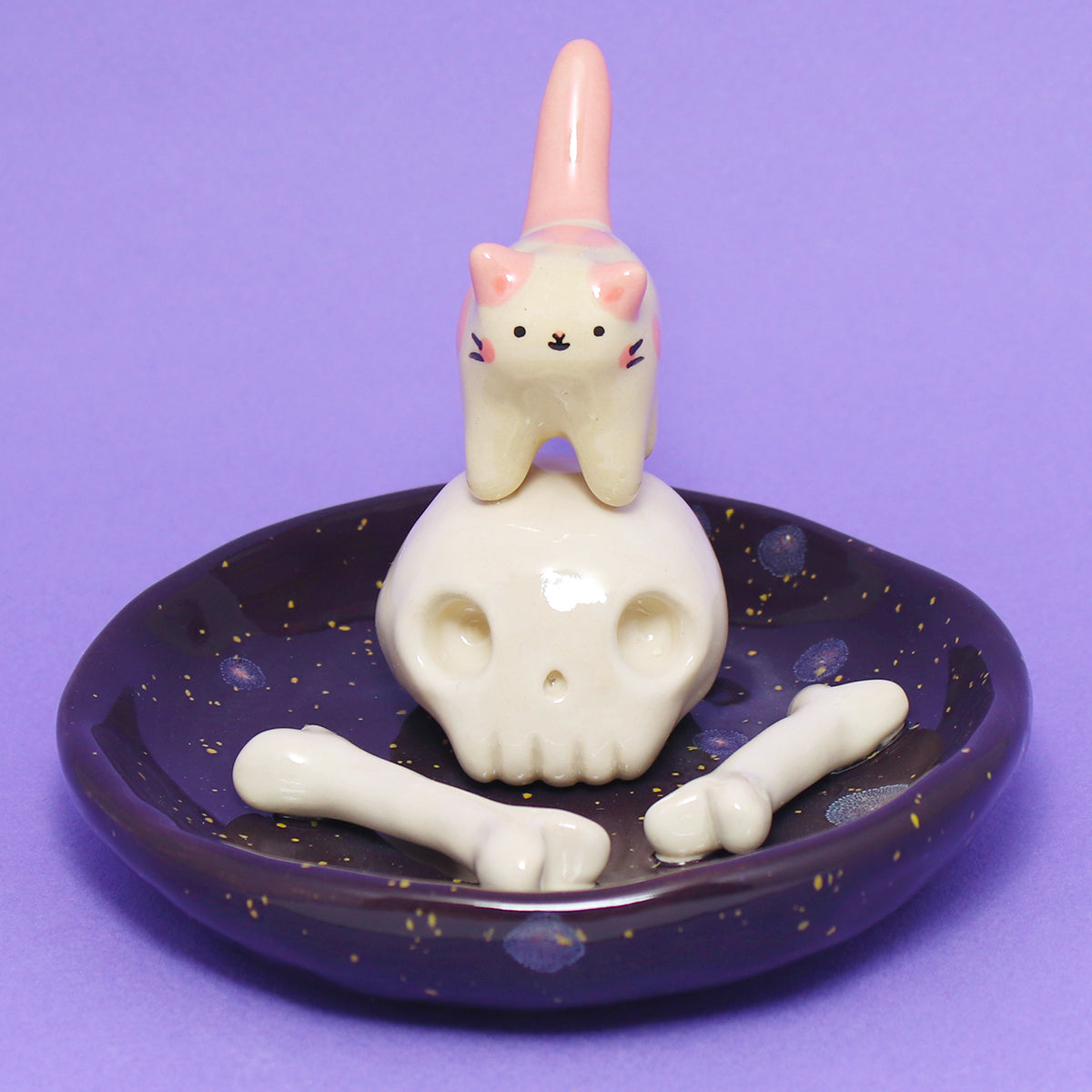 Ceramic Boneyard Cat Trinket Dish #2881