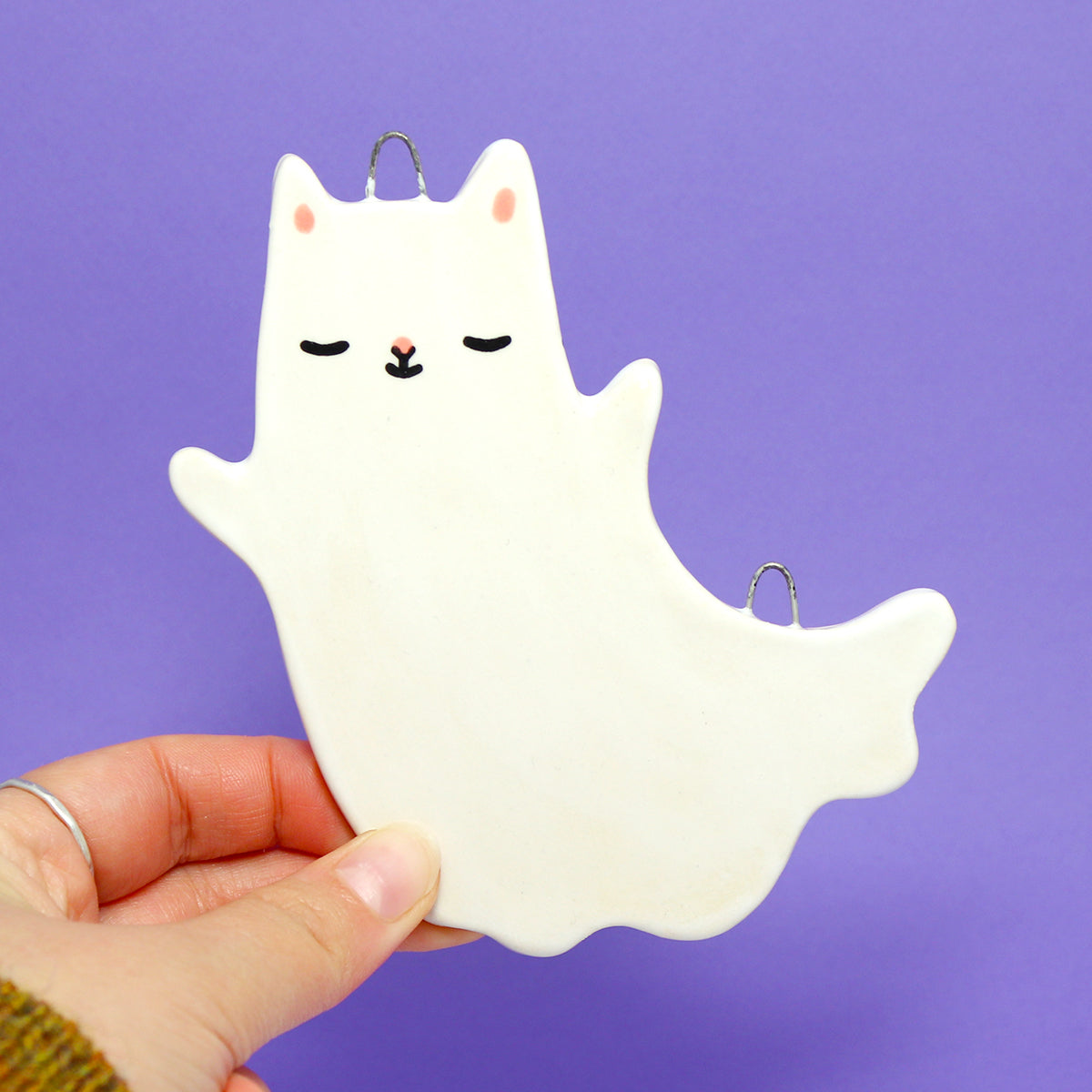 Ceramic Ghost Cat Wall Hanging #2921