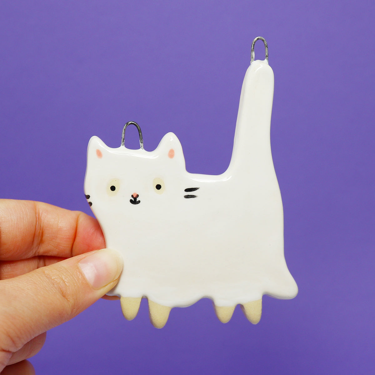 Ceramic Ghost Cat Wall Hanging #2929