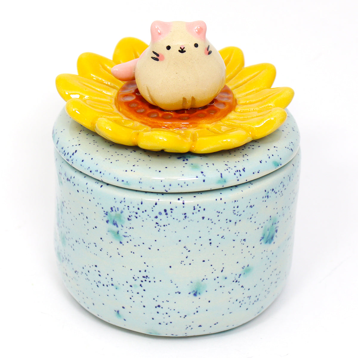 Ceramic Sunflower Cat Container with Lid #2809