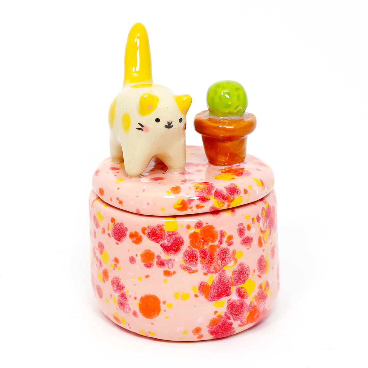 Ceramic Cactus Cat Container with Lid #2810