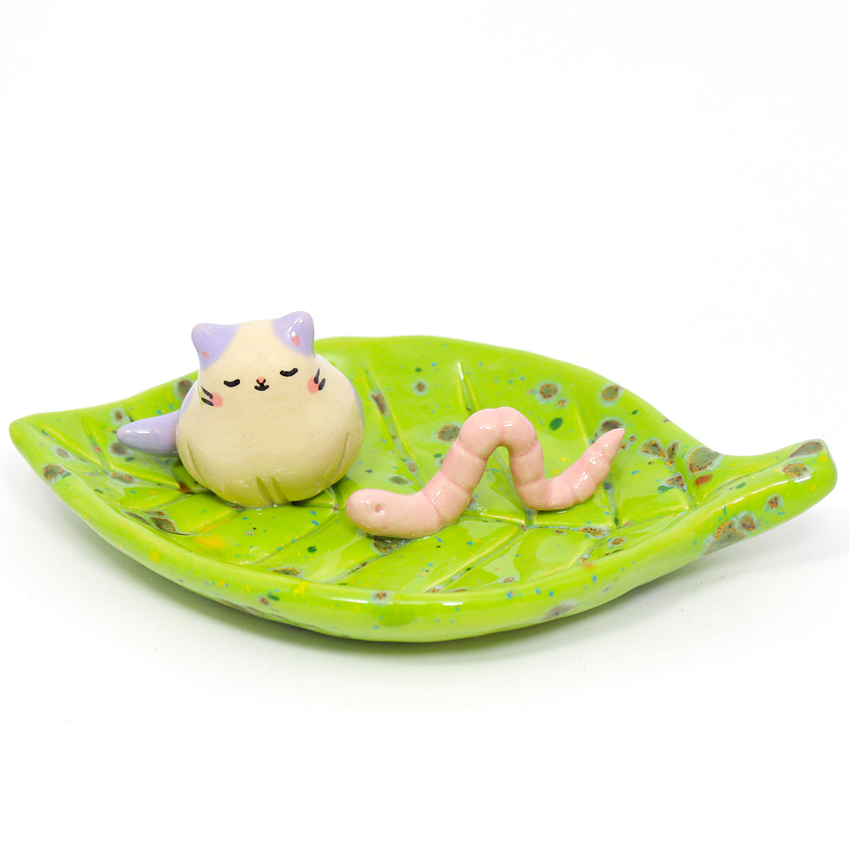 Ceramic Cat and Worm Trinket Dish #2818