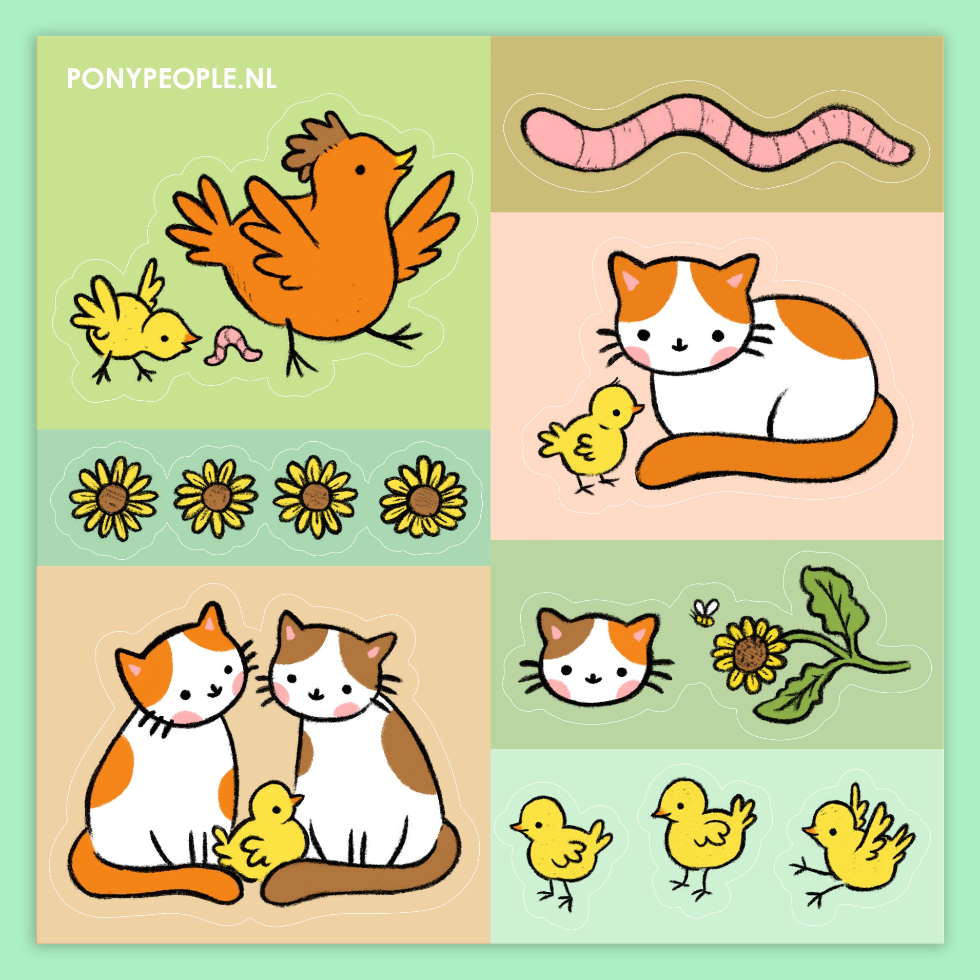 Cats and Chickens Sticker Set