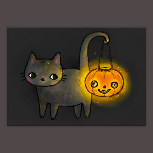 Jack-o-Lantern Cat Postcard