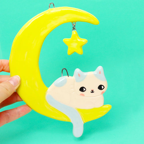 Ceramic Celestial Cat Wall Hanging #2991