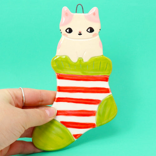 Ceramic Sock Cat Wall Hanging #2994