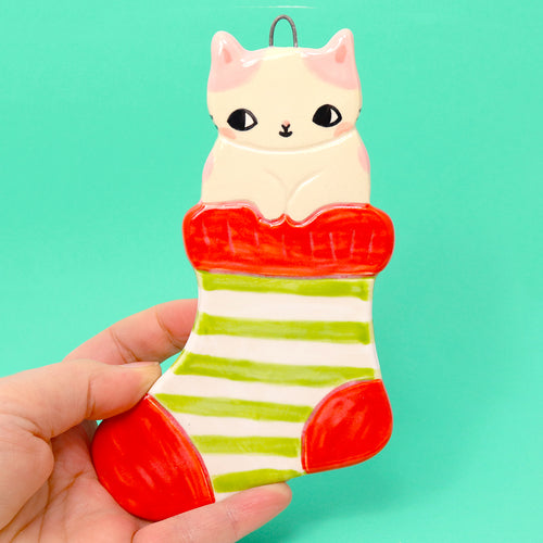 Ceramic Sock Cat Wall Hanging #2996