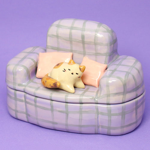 Ceramic Cat on the Couch Container with Lid #2937