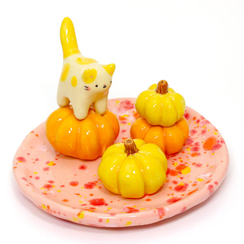 Ceramic Pumpkin Cat Trinket Dish #3226