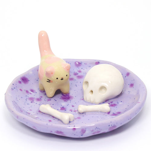 Ceramic Boneyard Cat Trinket Dish #3227