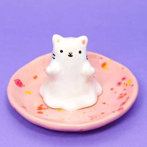 Ceramic Ghost Cat Trinket Dish #3229