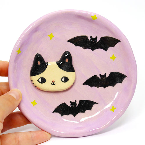 Ceramic Bat Cat Trinket Dish #3230