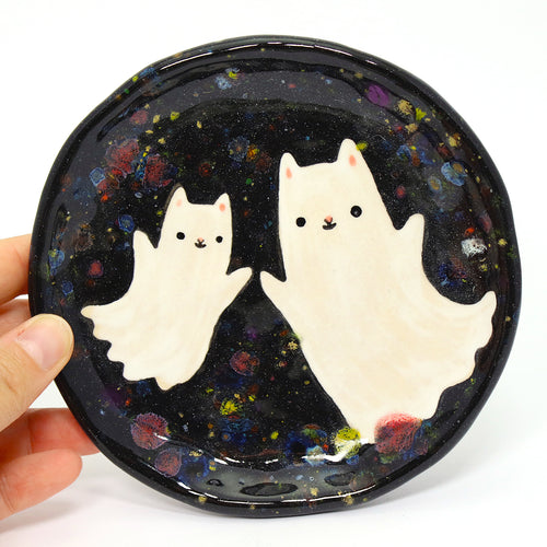 Ceramic Ghost Cats Trinket Dish #3231