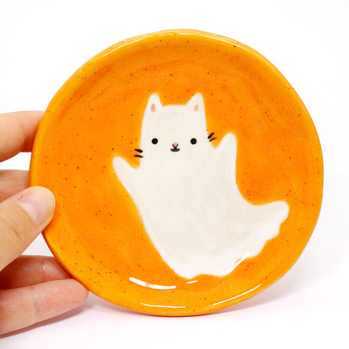 Ceramic Ghost Cat Trinket Dish #3232