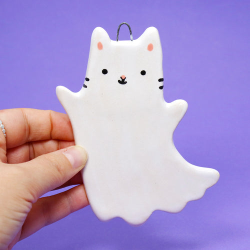 Ceramic Ghost Cat Wall Hanging #3244