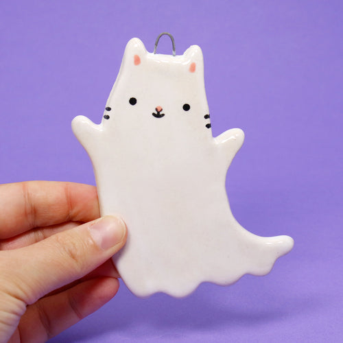 Ceramic Ghost Cat Wall Hanging #3245