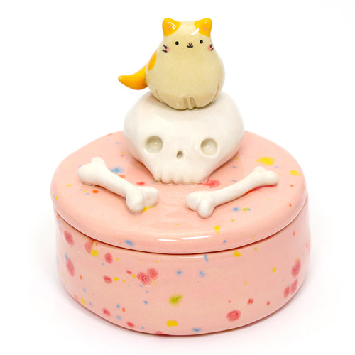Ceramic Boneyard Cat Container with Lid #3247