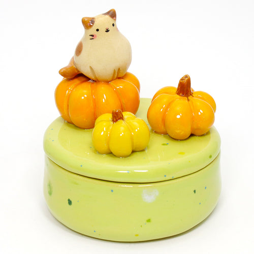 Ceramic Pumpkin Cat Container with Lid #3248