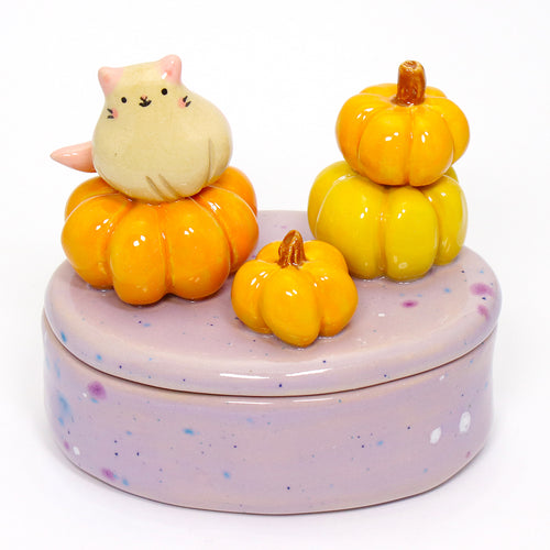 Ceramic Pumpkin Cat Container with Lid #3250