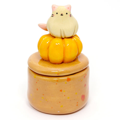 Ceramic Pumpkin Cat Container with Lid #3254