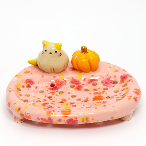 Ceramic Pumpkin Cat Soap Dish #3255