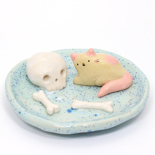 Ceramic Boneyard Cat Trinket Dish #3273