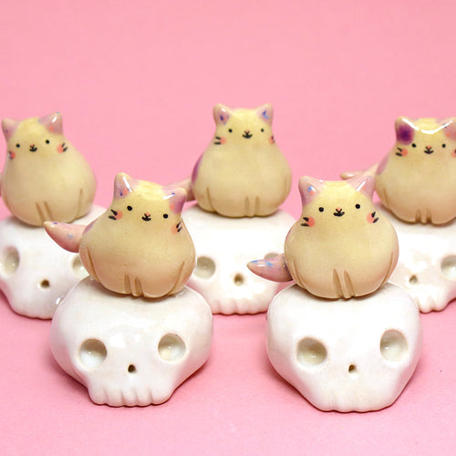 Ceramic Skull Kitty Mini Figurine - #3279-3283
