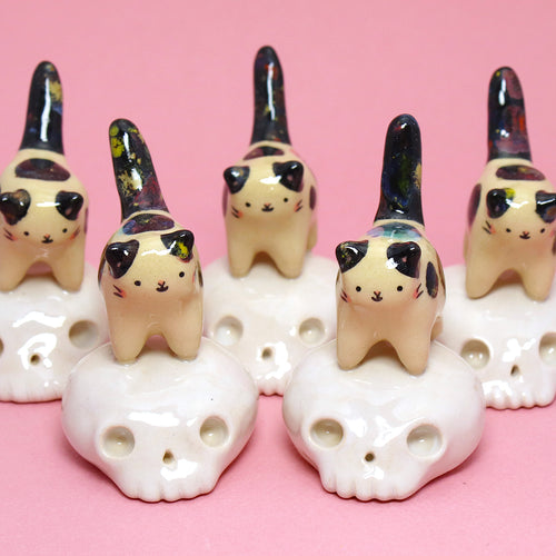 Ceramic Skull Kitty Mini Figurine - #3274-3278
