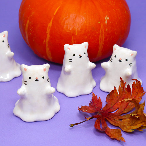 Ceramic Ghost Kitty Mini Figurine - #3234-3238