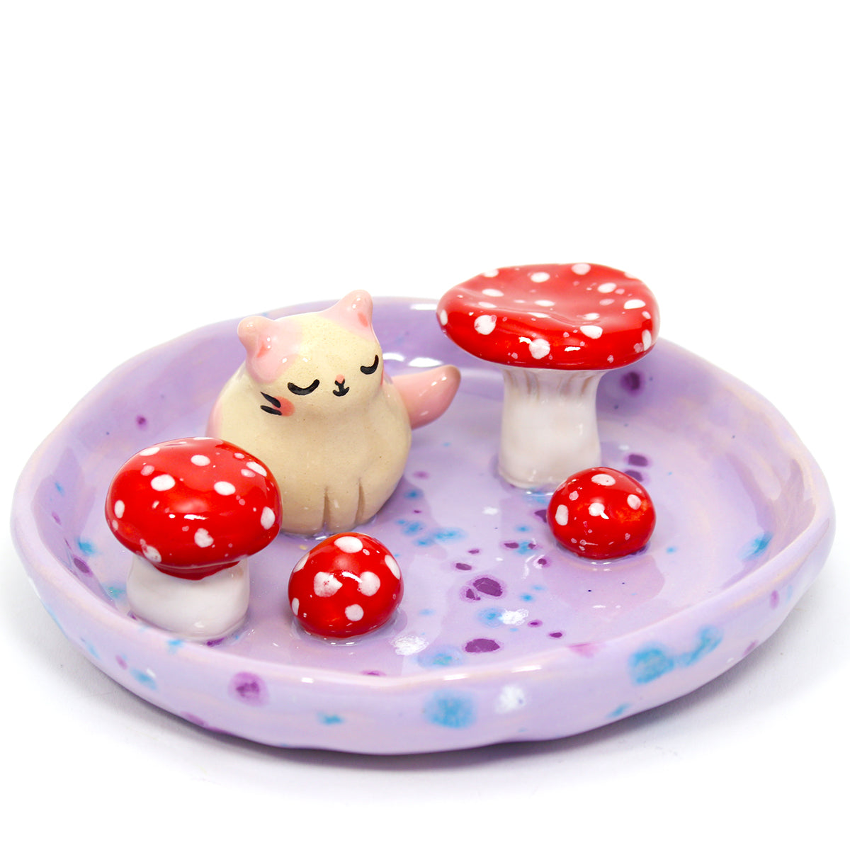 Ceramic Mushroom Kitty Trinket Dish #2159