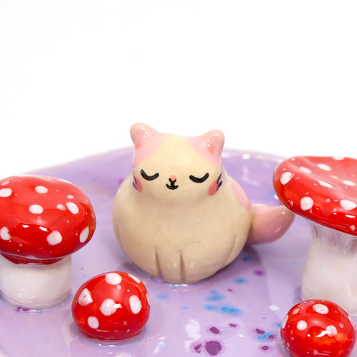 Ceramic Mushroom Kitty Trinket Dish #2159