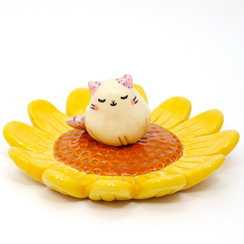 Ceramic Sunflower Kitty Trinket Dish #2667