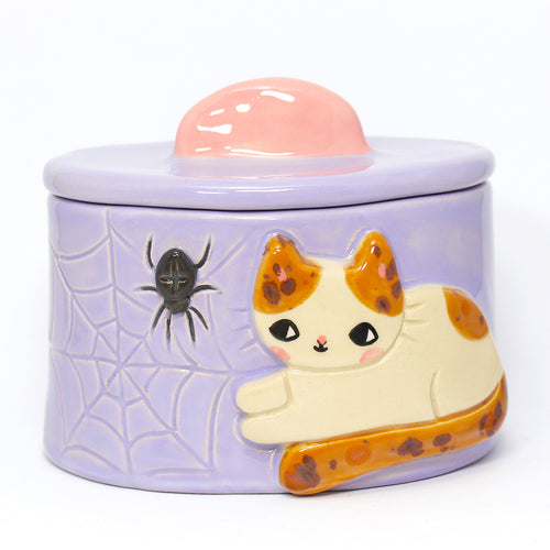 Ceramic Spider Cat Container with Lid #2866
