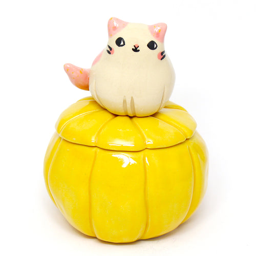 Ceramic Pumpkin Cat Container with Lid #2869