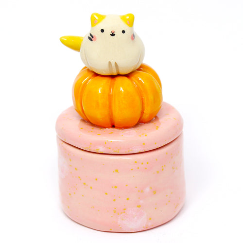 Ceramic Pumpkin Cat Container with Lid #2876