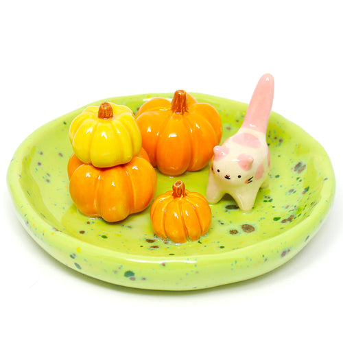 Ceramic Pumpkin Cat Trinket Dish #2879