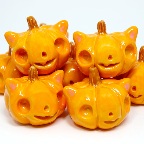 Ceramic Mini Pumpkin Cat Figurine - #2450-2454