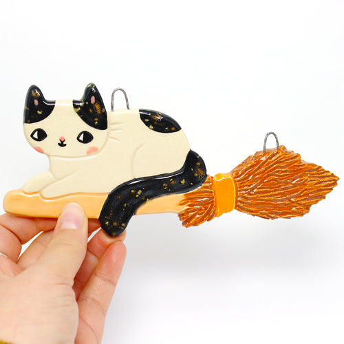 Ceramic Witchy Cat Wall Hanging #2920